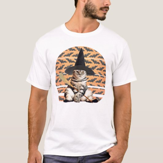 Halloween Witch Cat T-shirt (Voorkant)