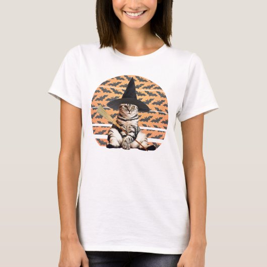 Halloween Witch Cat T-shirt (Voorkant)