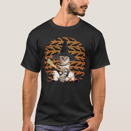 Halloween Witch Cat T-shirt (Voorkant)