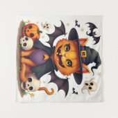 Halloween Witch Cat Tapestry Wandkleed (Voorkant (horizontaal))