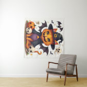 Halloween Witch Cat Tapestry Wandkleed (In Situ (horizontaal))