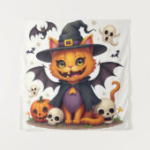 Halloween Witch Cat Tapestry Wandkleed (Voorkant)