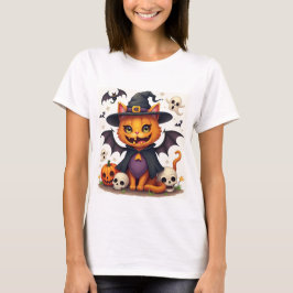 Halloween Witch Cat Vrouwen Basic T-shirt