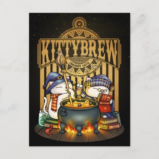 Halloween Witch Cats Kat Brew Feestdagenkaart (Voorkant)