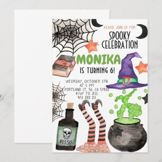 Halloween Witch Cauldron Birthday Uitnodiging (Voorkant / Achterkant)
