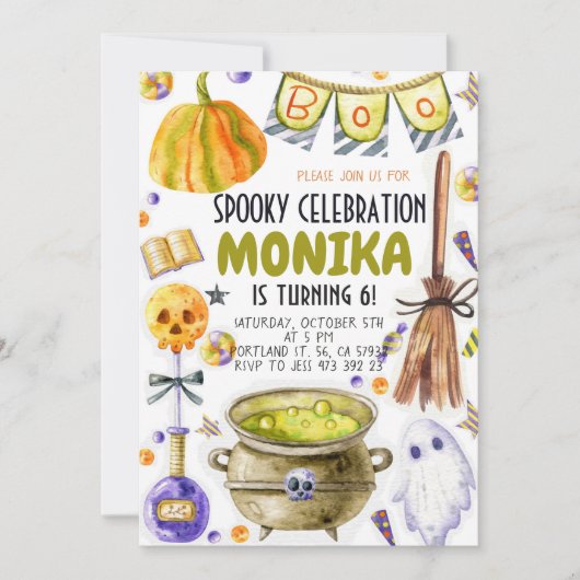 Halloween Witch Cauldron Birthday Uitnodiging (Voorkant)