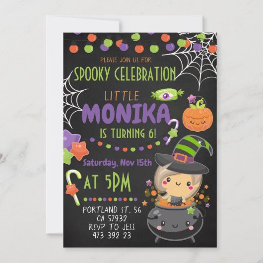 Halloween Witch Cauldron Birthday Uitnodiging (Voorkant)
