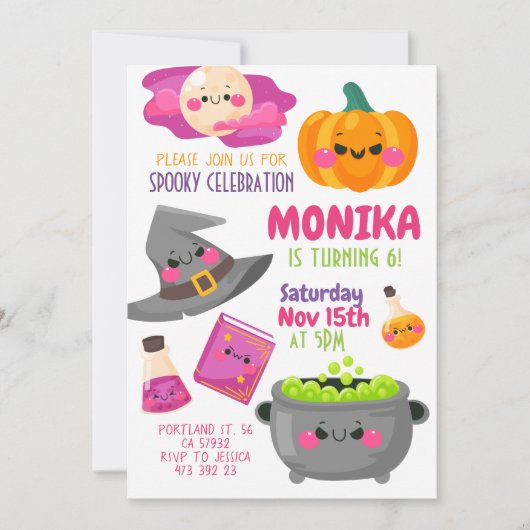 Halloween Witch Cauldron Birthday Uitnodiging (Voorkant)