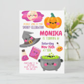 Halloween Witch Cauldron Birthday Uitnodiging (Staand voorkant)