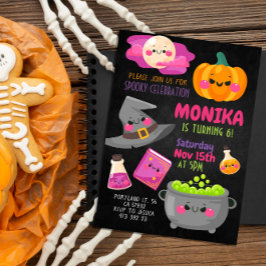 Halloween Witch Cauldron Birthday Uitnodiging