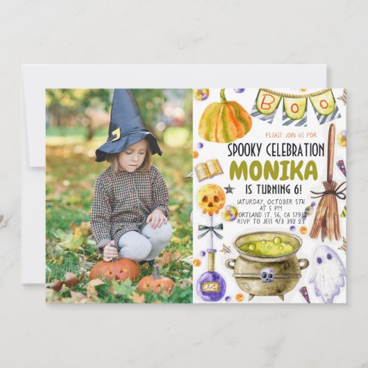 Halloween Witch Cauldron Birthday Uitnodiging (Voorkant)