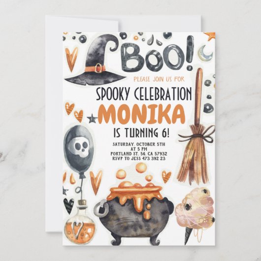 Halloween Witch Cauldron Birthday Uitnodiging (Voorkant)