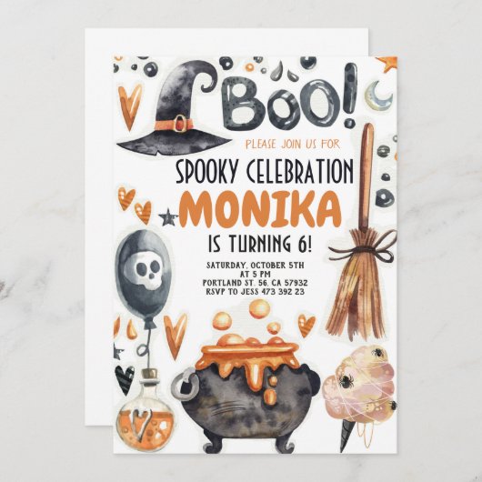 Halloween Witch Cauldron Birthday Uitnodiging (Voorkant / Achterkant)