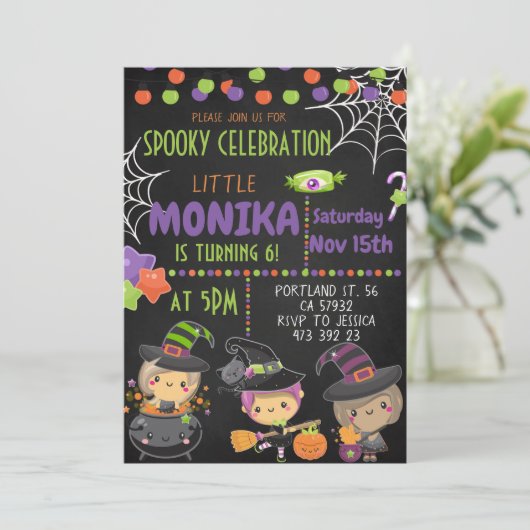 Halloween Witch Cauldron Birthday Uitnodiging (Staand voorkant)