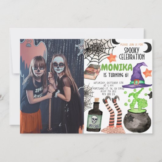 Halloween Witch Cauldron Girl Kids Verjaardag Kaart (Voorkant)