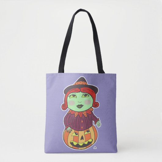 Halloween Witch Classic Retro Paarse Tote Bag (Voorkant)