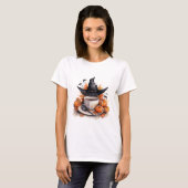 Halloween Witch Coffee Cup Pumpkin T-shirt (Voorkant volledig)