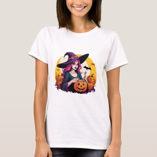 Halloween Witch Coffee T-shirt (Voorkant)