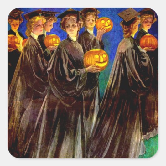 Halloween Witch College Graduates Vierkante Sticker (Voorkant)