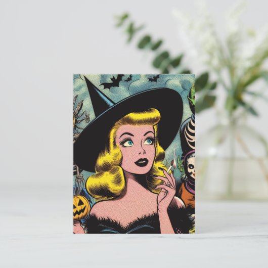  Halloween Witch Comics Briefkaart (Staand voorkant)