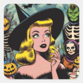  Halloween Witch Comics Vierkante Sticker (Voorkant)