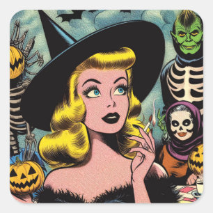 Halloween Witch Comics Vierkante Sticker