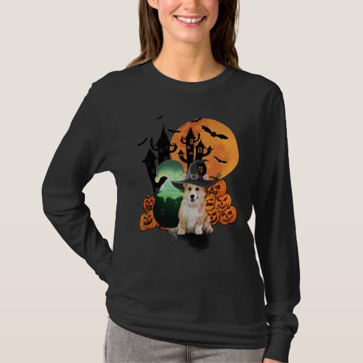 Halloween Witch Corgi Dog T-shirt (Voorkant)