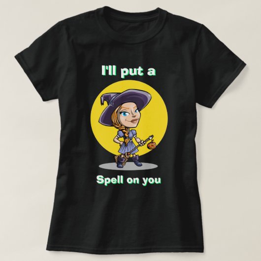 Halloween Witch Costume, IK ZAL JE EEN SPELL GEVEN T-shirt (Design voorkant)