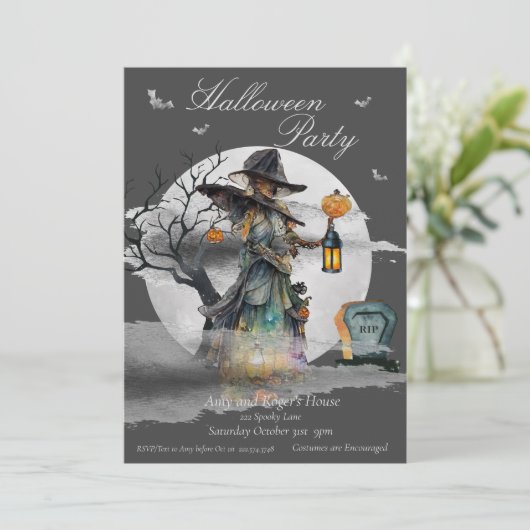 Halloween Witch Costume Party Kaart (Staand voorkant)