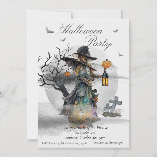 Halloween Witch Costume Party Kaart (Voorkant)