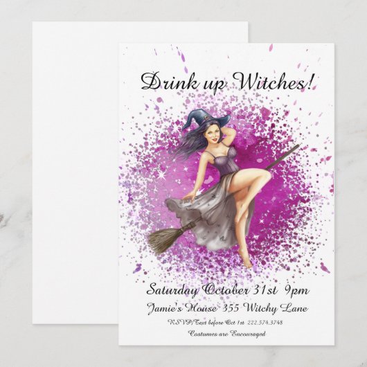 Halloween Witch Costume Party Kaart (Voorkant / Achterkant)