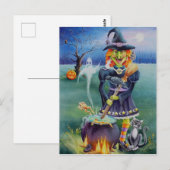 Halloween Witch & Critter Friends Waterverf Art Briefkaart (Voorkant / Achterkant)