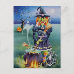 Halloween Witch & Critter Friends Waterverf Art Briefkaart