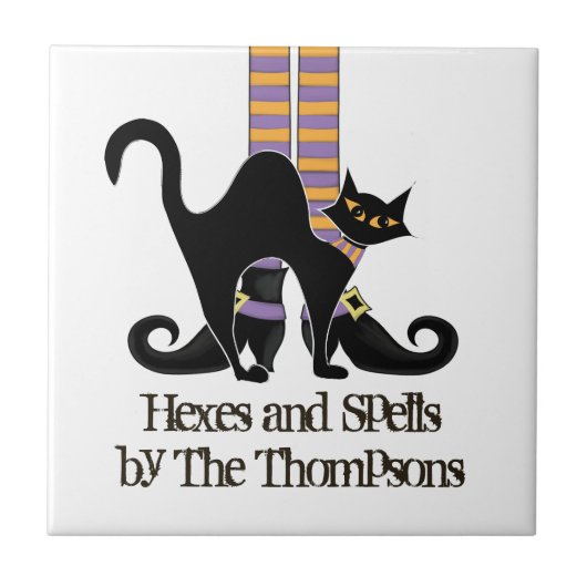 Halloween Witch Cute Black Cat Whimsical Tegeltje (Voorkant)