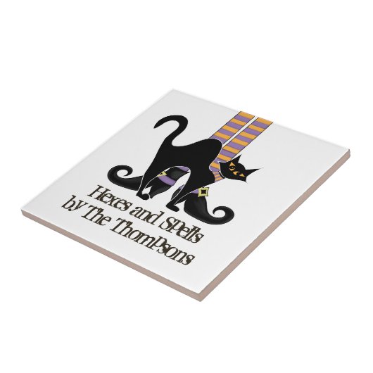 Halloween Witch Cute Black Cat Whimsical Tegeltje (Zijkant)