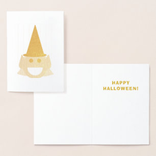 Halloween Witch Cute Fun glimlachend Happy Gold Folie Kaarten
