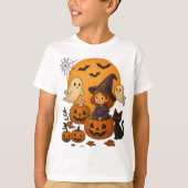 Halloween Witch Design with Ghosts, Pumpkins T-shirt (Voorkant)