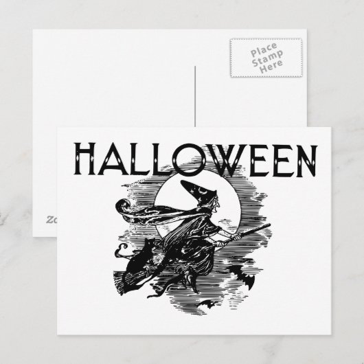  Halloween Witch die op Broomstick vliegt Briefkaart (Voorkant / Achterkant)