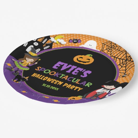 Halloween Witch Dracula Jack O Lantern Pumpkins Papieren Bordje (Gekanteld)