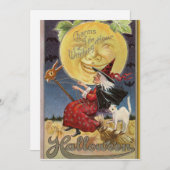 Halloween Witch en Big Moon Feestdagenkaart (Voorkant / Achterkant)