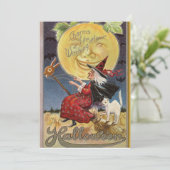 Halloween Witch en Big Moon Feestdagenkaart (Staand voorkant)