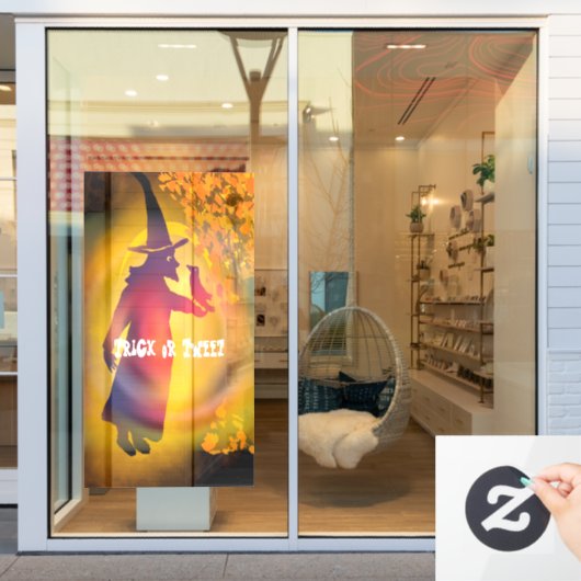 Halloween Witch en Black Bird Trick of Tweet Win Raamsticker (Winkelraam)