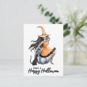 Halloween Witch en Black Cat Briefkaart (Staand voorkant)
