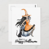 Halloween Witch en Black Cat Briefkaart (Voorkant / Achterkant)