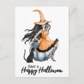 Halloween Witch en Black Cat Briefkaart (Voorkant)