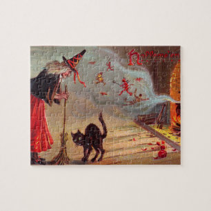 Halloween Witch en Black Cat Legpuzzel