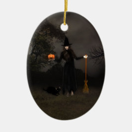 Halloween Witch en Black Cat Ornament