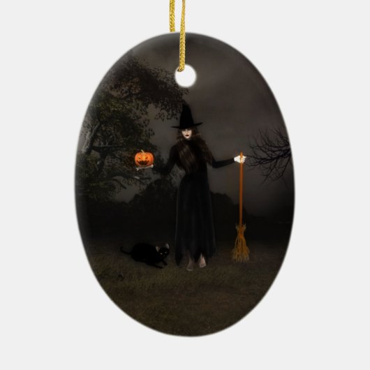 Halloween Witch en Black Cat Ornament (Achterkant)