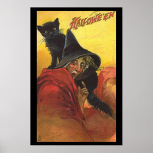 Halloween Witch en Black Cat Poster