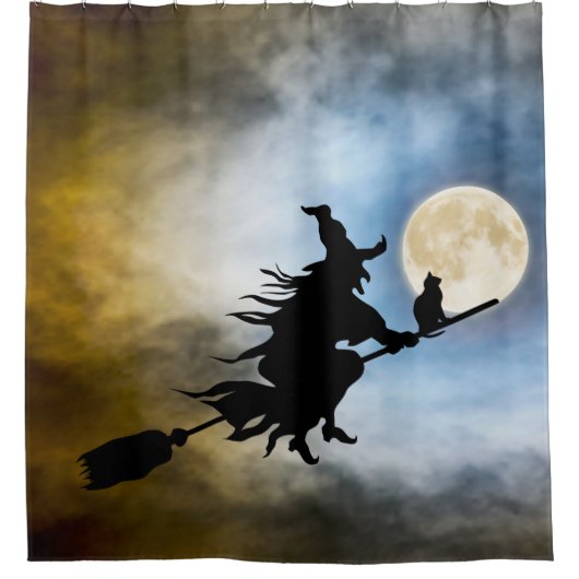 Halloween Witch en Black Cat Shower Curtain Douchegordijn (Voorkant)
